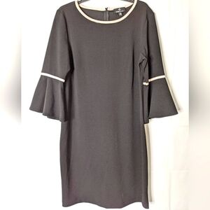 Ronni Nicole 3/4 Sleeves Black Dress With Contrasting Trim Knee Length Size 14
